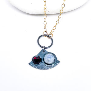 Garnet Moonstone Pendant Necklace with Gold Chain