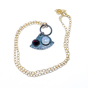 Garnet Moonstone Pendant Necklace with Gold Chain