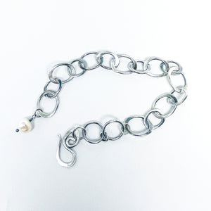 Sterling Silver Chunky Chain Bracelet with Pearl