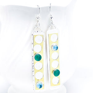 Sterling Silver Green Onyx Earrings - Holy Gold Earrings, Gold, Blue Topaz