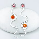Sterling Silver Snake Earrings - Spiny Oyster Shell Pink Tourmaline Earrings