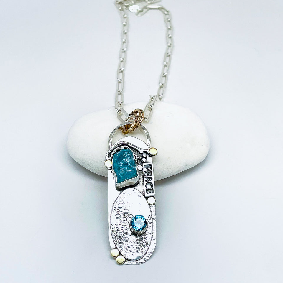 Peace Totem Necklace - Aquamarine Totem Necklace with Apatite