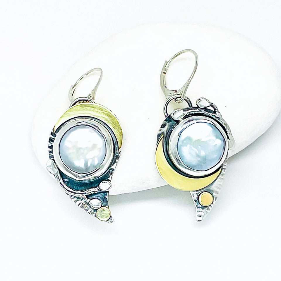 Sterling Silver Moon Earrings - Pearl Moon Earrings