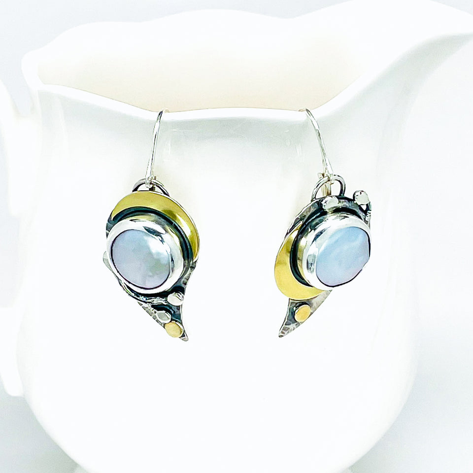 Sterling Silver Moon Earrings - Pearl Moon Earrings