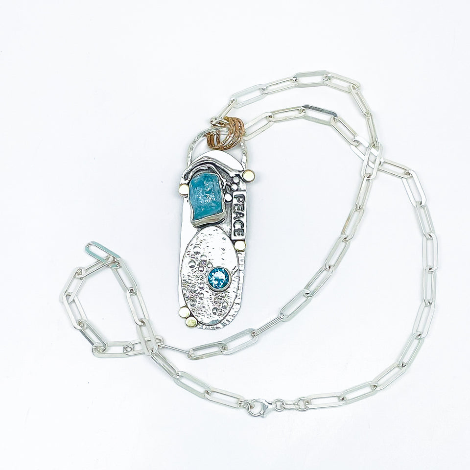 Peace Totem Necklace - Aquamarine Totem Necklace with Apatite