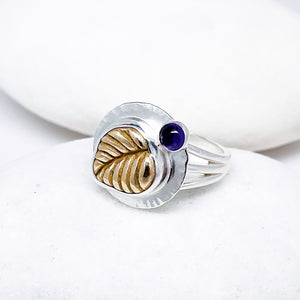 Sterling Silver Bronze Leaf Ring Size 7 1/2 - Amethyst Ring