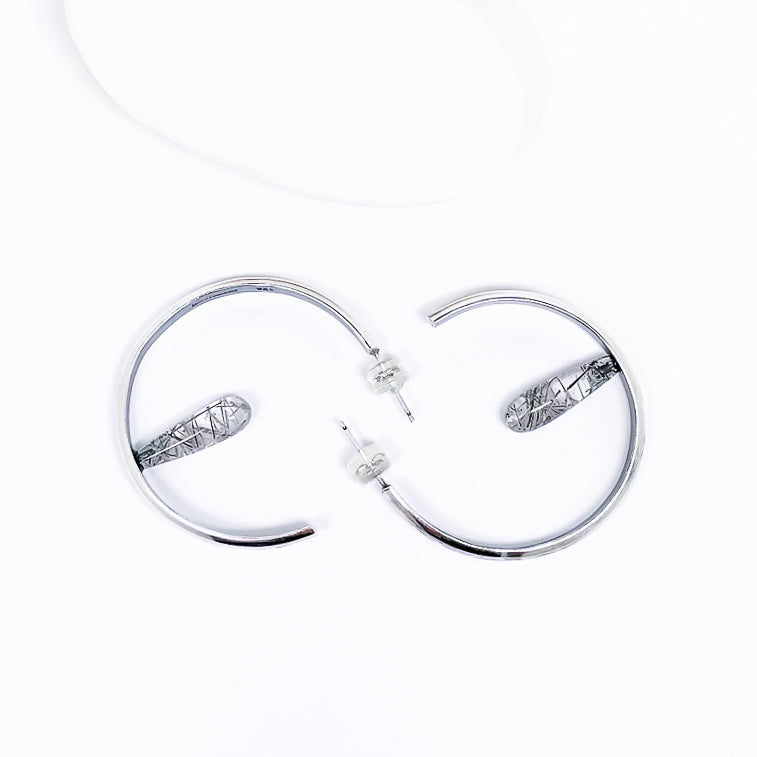 Sterling Silver Earrings Hoops with Black Rutilated Quartz