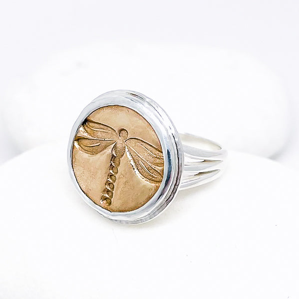 Sterling Silver Bronze Dragonfly Ring Size 6 3/4