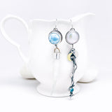 Sterling Silver Ginkgo Earrings - Dentilium, Larimar, Pearl, Apatite - DawnsArtisanJewelry.com