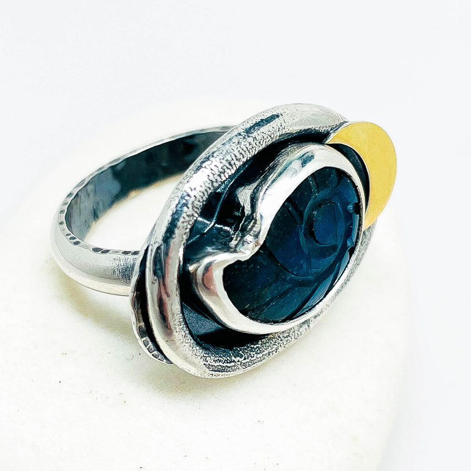 Sterling Silver Labradorite Shell Ring Size 8 1/4 - DawnsArtisanJewelry.com
