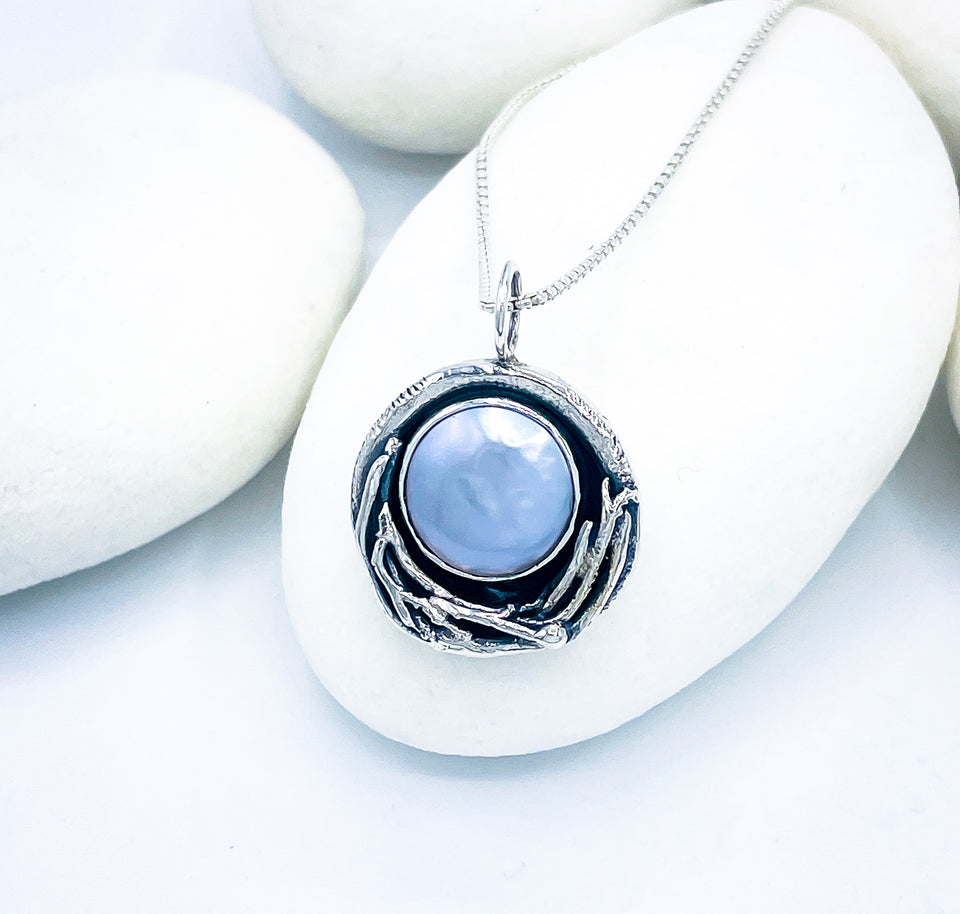 Sterling Silver Pearl Nest Pendant - Protection Talisman
