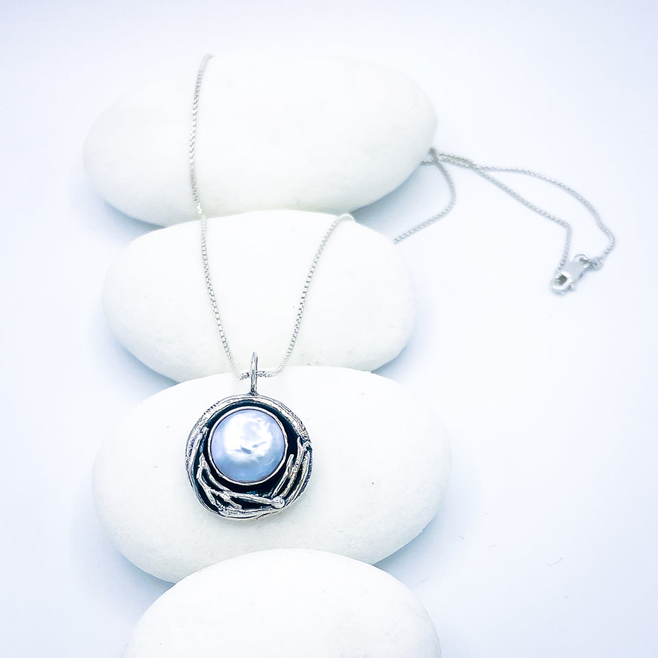 Sterling Silver Pearl Nest Pendant - Protection Talisman