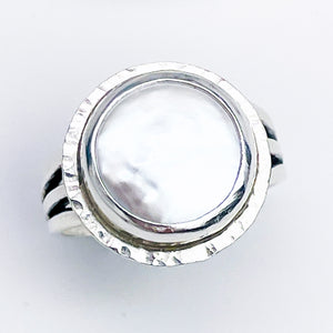 Sterling Silver Pearl Ring - Moon Whispers Ring Size 7.5
