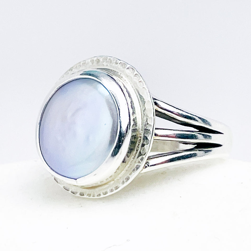 Sterling Silver Pearl Ring - Moon Whispers Ring Size 7.5