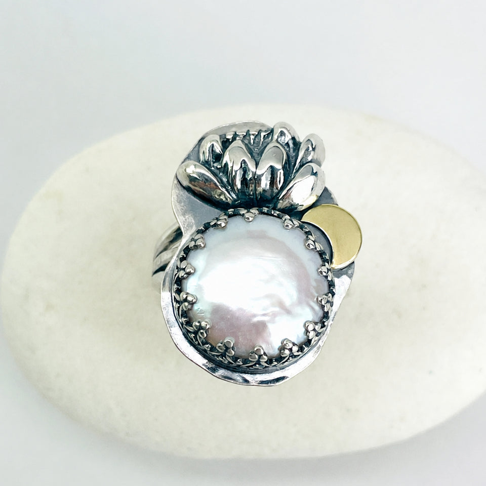 Pearl Lotus Ring Size 7