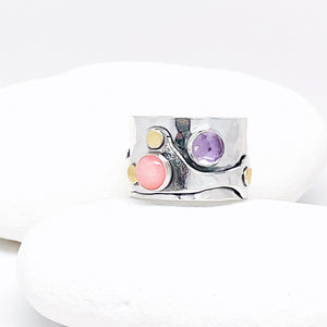 Sterling Silver Amethyst and Rose Quartz Ring - Queen Ring Size