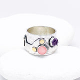 Sterling Silver Amethyst and Rose Quartz Ring - Queen Ring Size