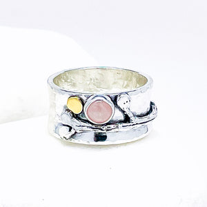 Rose Quartz Ring - Wide Band Ring Size 6 1/2