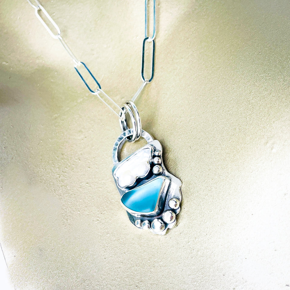 Sterling Silver Pearl Sea Glass Pendant Necklace - Touchstone Talisman