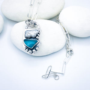Sterling Silver Pearl Sea Glass Pendant Necklace - Touchstone Talisman