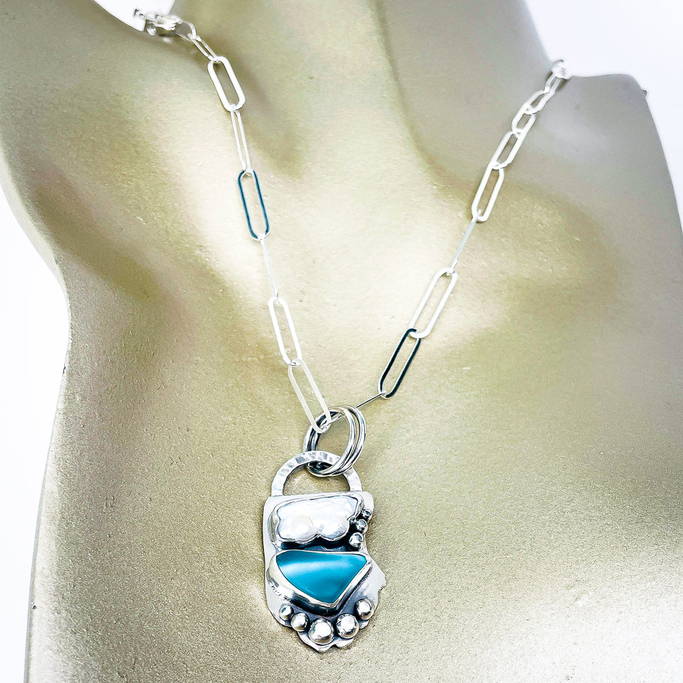 Sterling Silver Pearl Sea Glass Pendant Necklace - Touchstone Talisman