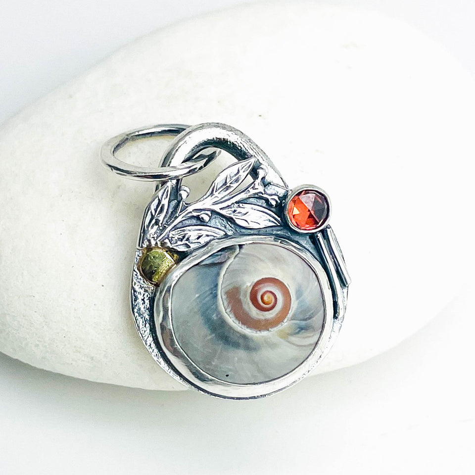Pink Tourmaline Shark Eye Shell Necklace - DawnsArtisanJewelry.com