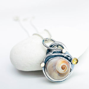 Citrine Shark Eye Shell Necklace - DawnsArtisanJewelry.com