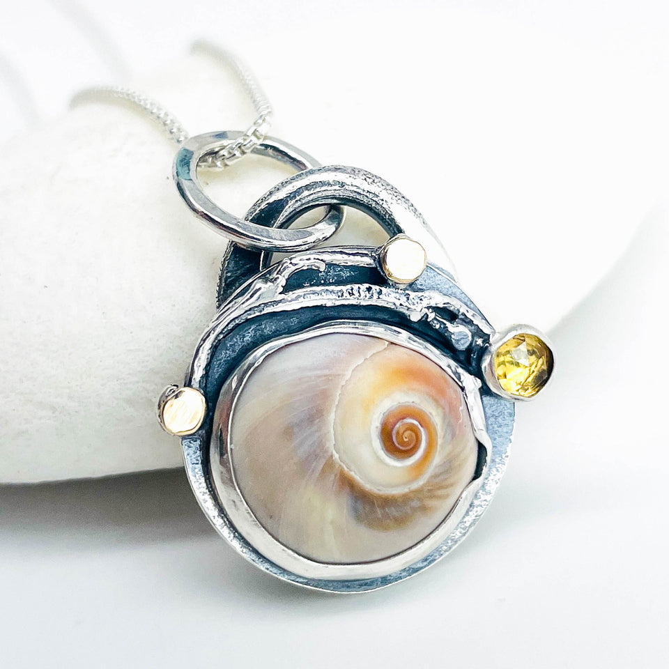 Citrine Shark Eye Shell Necklace - DawnsArtisanJewelry.com