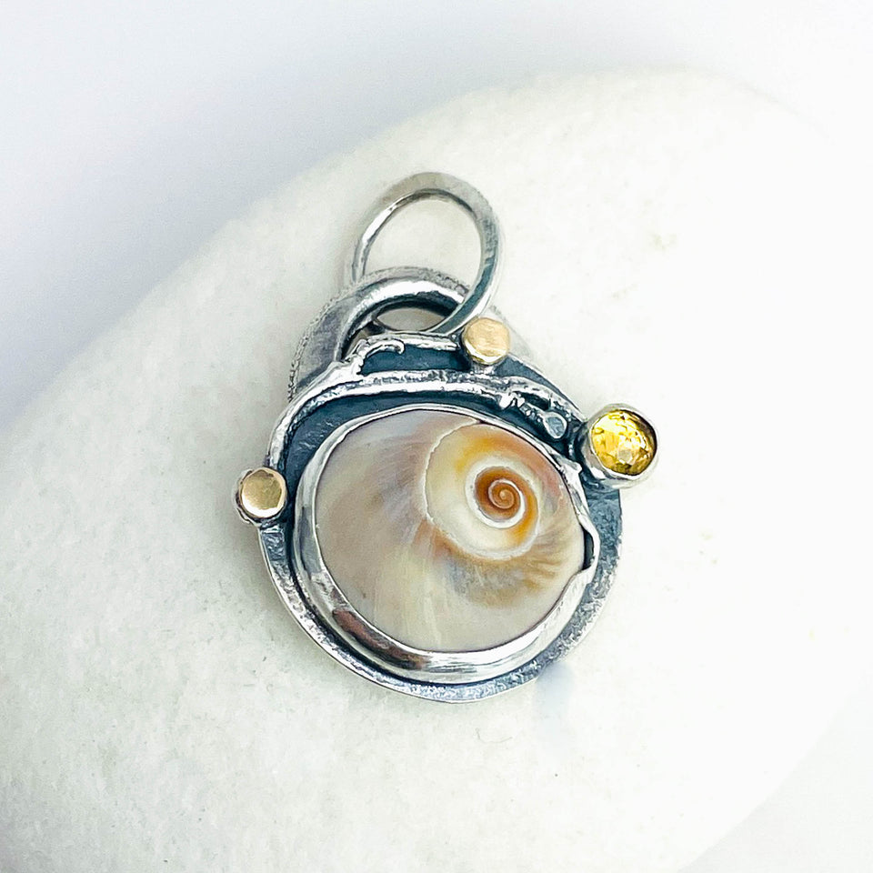 Citrine Shark Eye Shell Necklace - DawnsArtisanJewelry.com