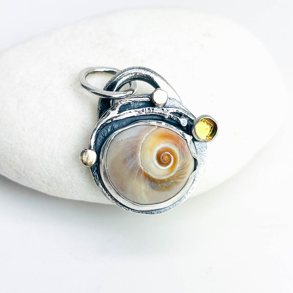 Citrine Shark Eye Shell Necklace - DawnsArtisanJewelry.com