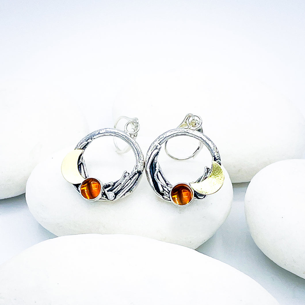 Sterling Silver Amber Nest Earrings
