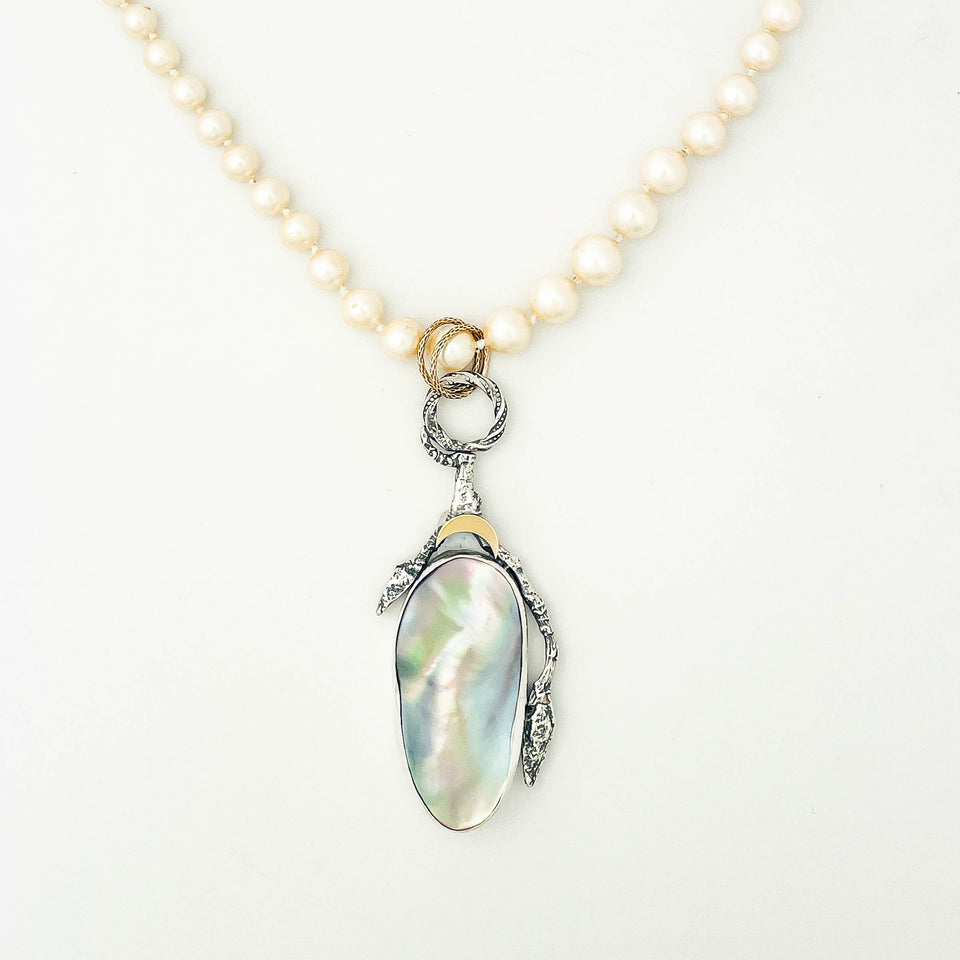 Sterling Silver Blister Pearl Pendant Necklace - Fire Horse Talisman - DawnsArtisanJewelry.com
