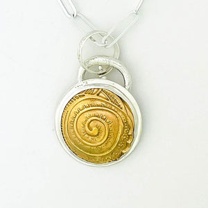 Sacred Currents-  Reversible Sterling Silver and Bronze Spiral Pendant - DawnsArtisanJewelry.com