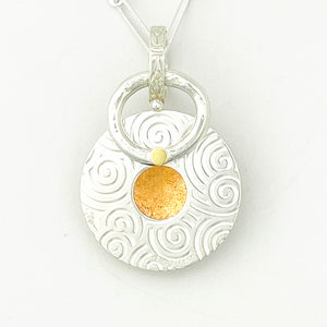 Sacred Currents-  Reversible Sterling Silver and Bronze Spiral Pendant - DawnsArtisanJewelry.com