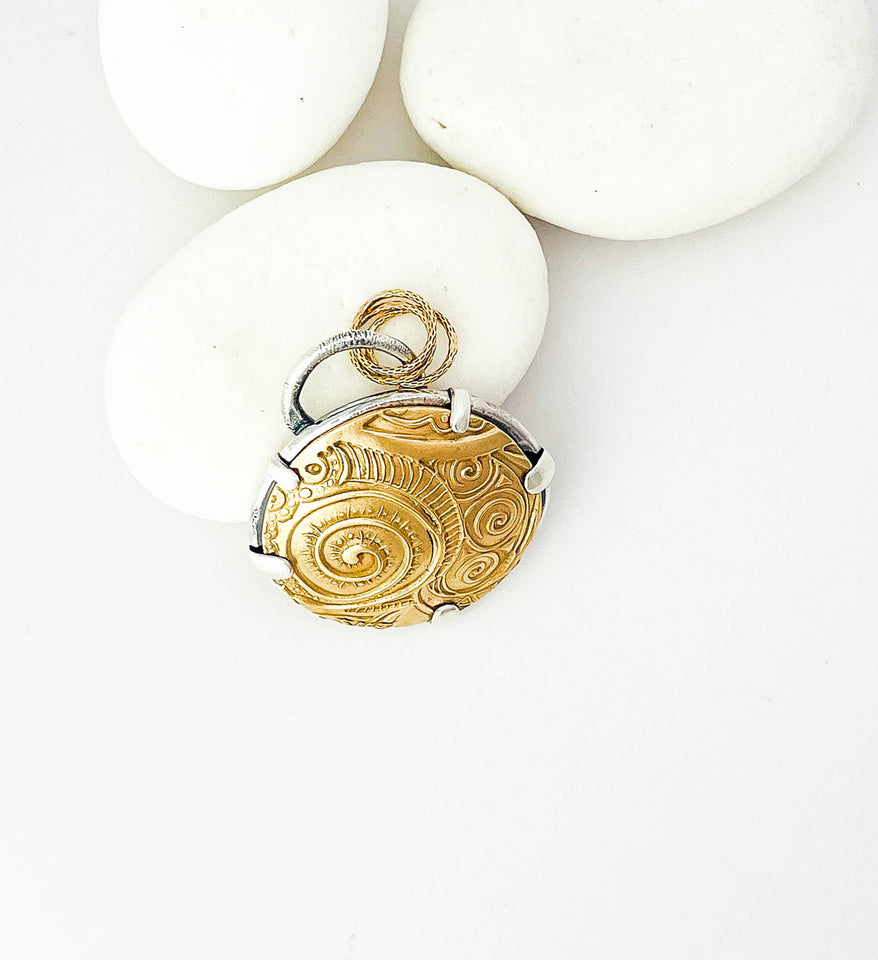 Sterling Silver Bronze Spirals Pendant - Golden Tide Spiral Pendant - DawnsArtisanJewelry.com