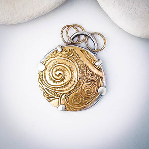 Sterling Silver Bronze Spirals Pendant - Golden Tide Spiral Pendant - DawnsArtisanJewelry.com