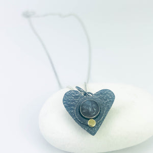 Sterling Silver Gunmetal Finish Moon Face with Gold Pendant - DawnsArtisanJewelry.com