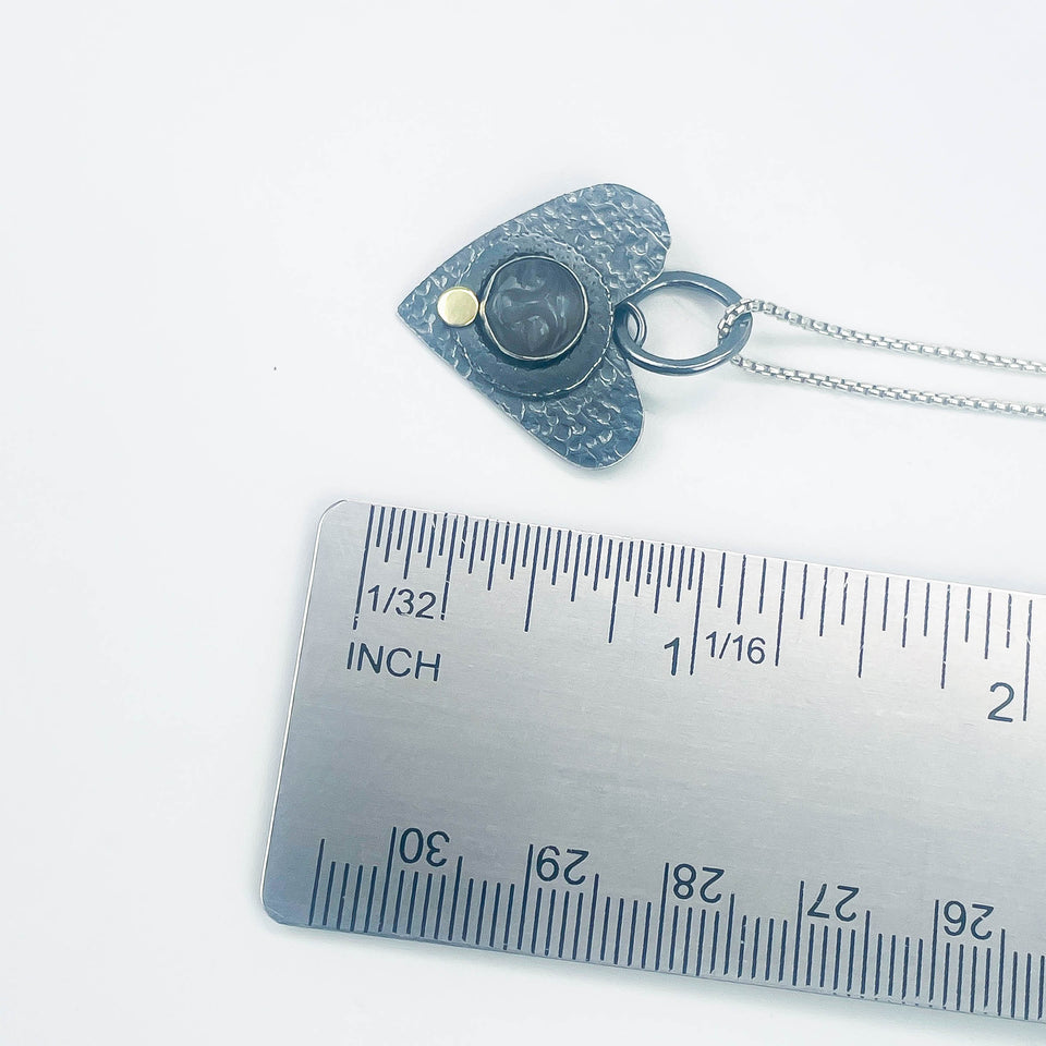 Sterling Silver Gunmetal Finish Moon Face with Gold Pendant - DawnsArtisanJewelry.com