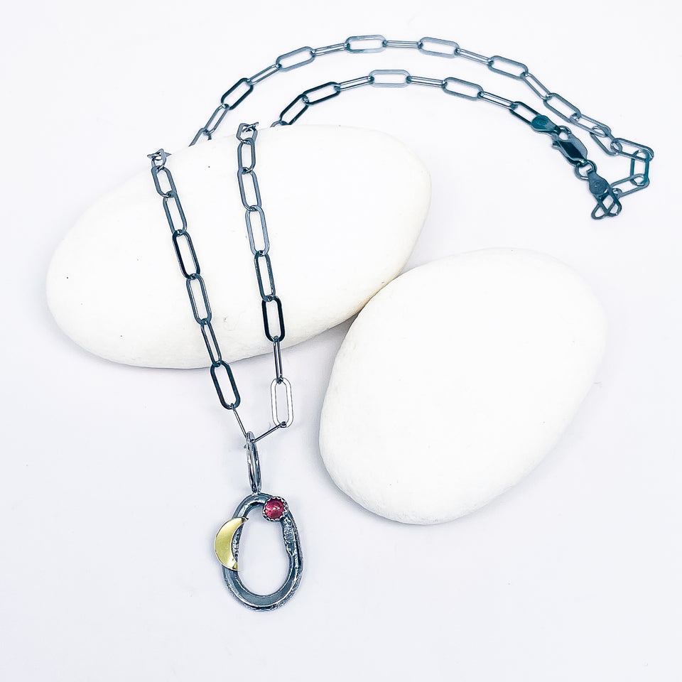 Sterling Silver Ruby and Gold Necklace - Ophelia Collection