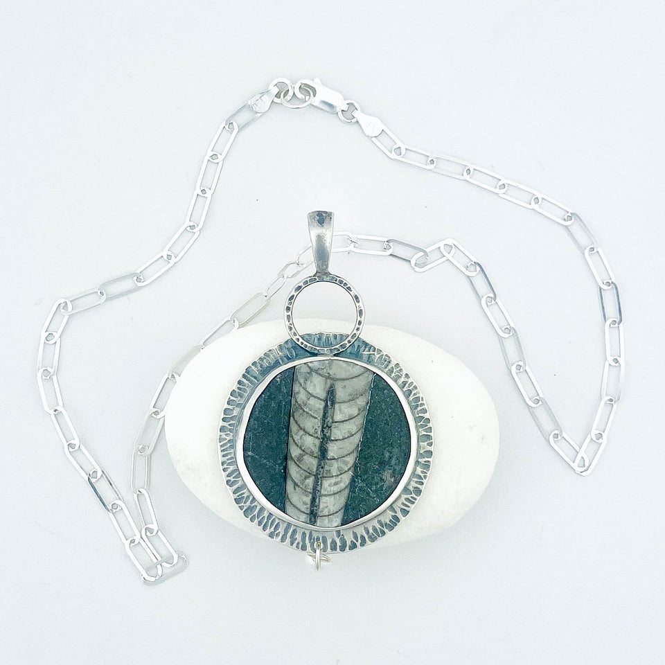 Sterling Silver Orthoceras Necklace Pendant - DawnsArtisanJewelry.com
