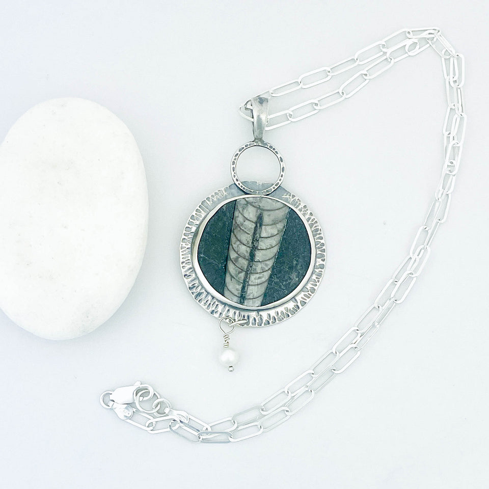Sterling Silver Orthoceras Necklace Pendant - DawnsArtisanJewelry.com