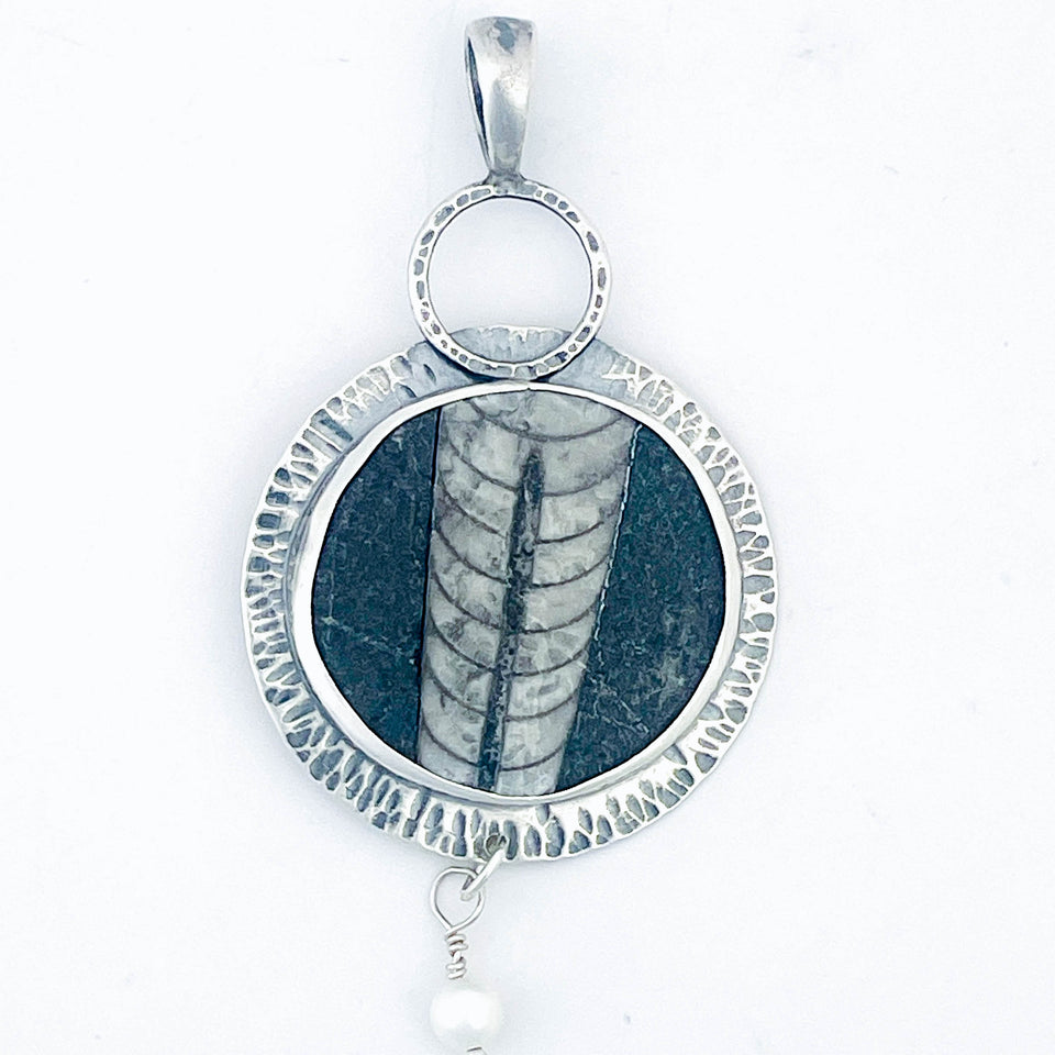 Sterling Silver Orthoceras Necklace Pendant - DawnsArtisanJewelry.com
