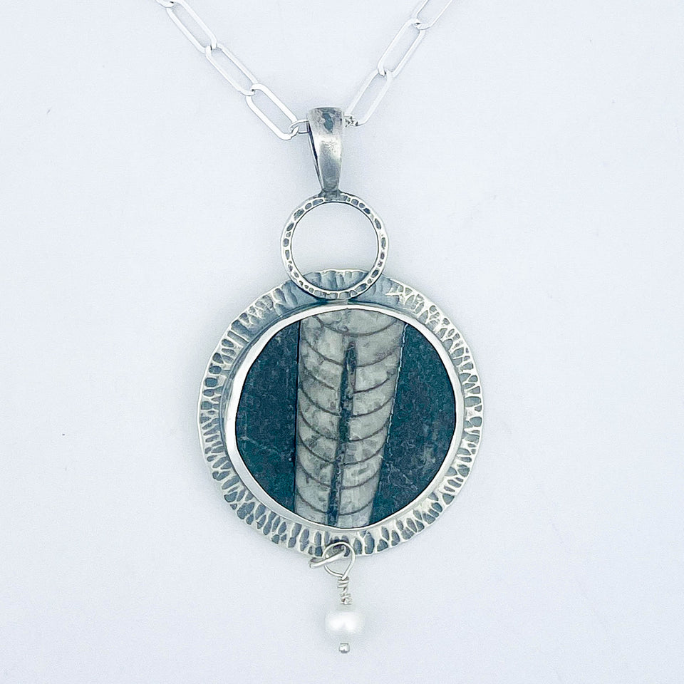 Sterling Silver Orthoceras Necklace Pendant - DawnsArtisanJewelry.com