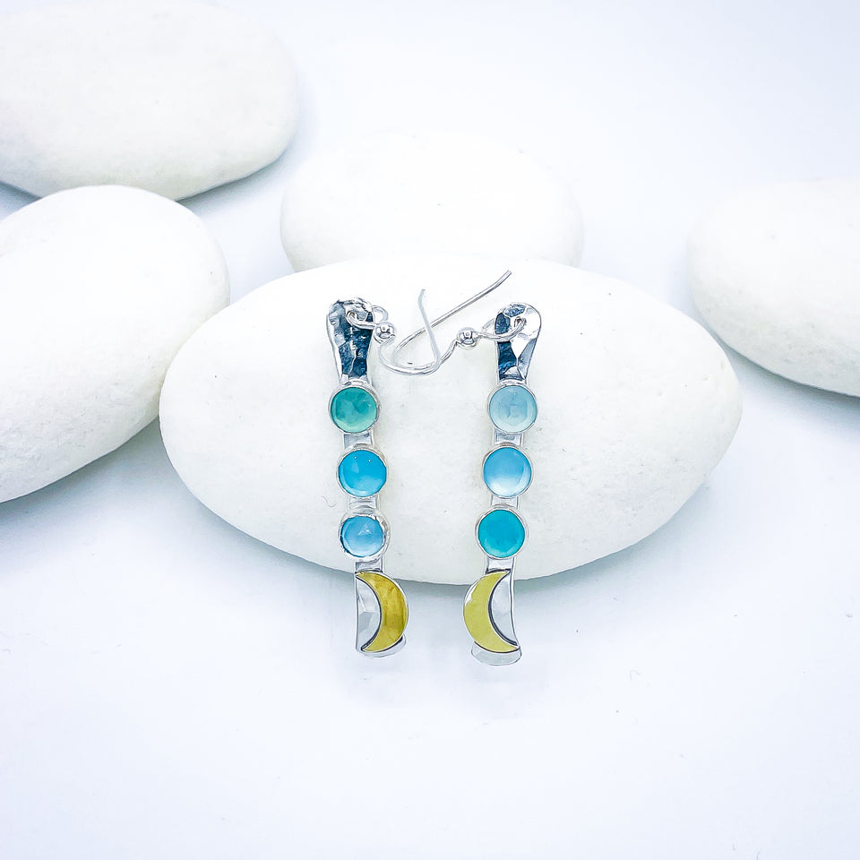 Sterling Silver Totem Talisman Earrings - Chalcedony Crescents