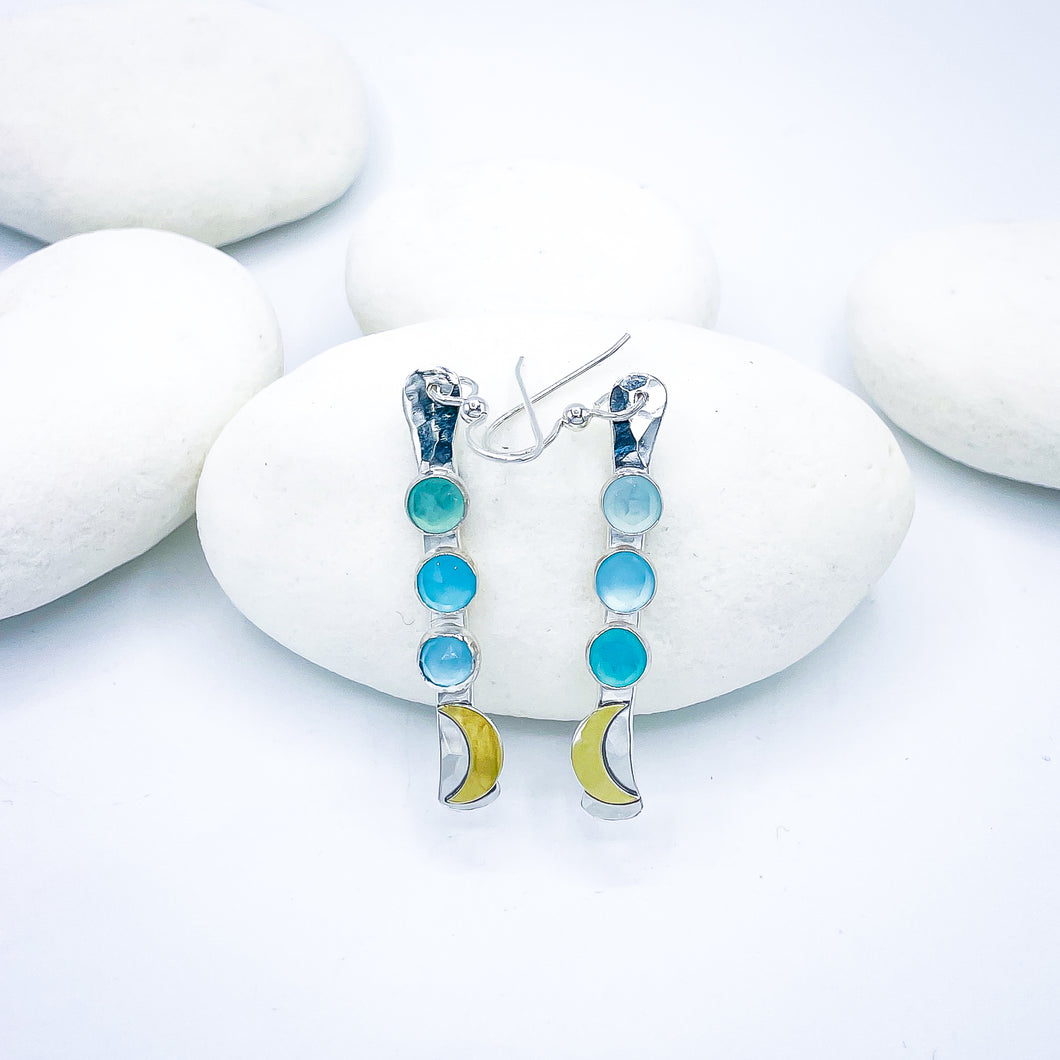 Sterling Silver Totem Talisman Earrings - Chalcedony Crescents