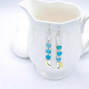 Sterling Silver Totem Talisman Earrings - Chalcedony Crescents