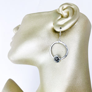 Sterling Silver Dangle Hoop Earrings - Rose Earrings