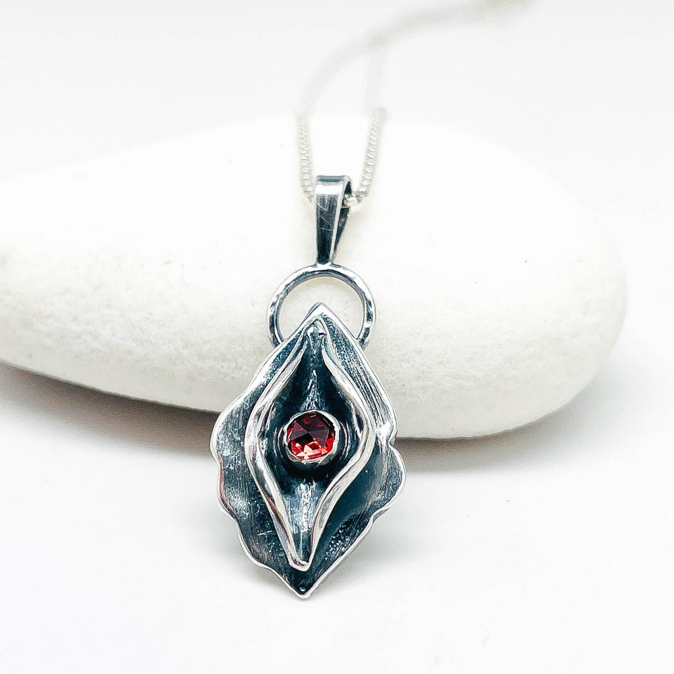 Sterling Silver Necklace - Birth Flower Pendant with Garnet