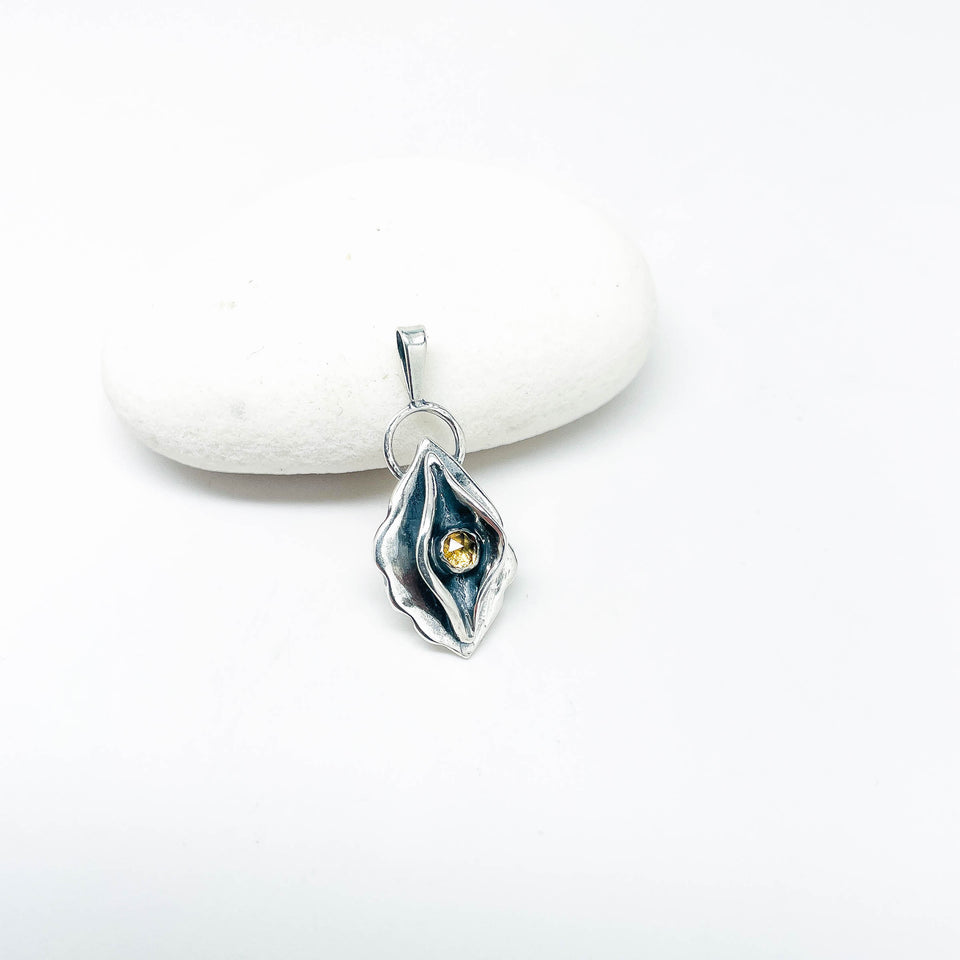 Sterling Silver Necklace - Birth Flower Pendant with Citrine