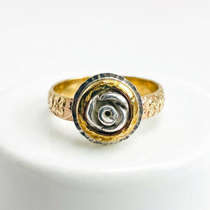 Gold and Silver Rose Ring Size 6 1/2